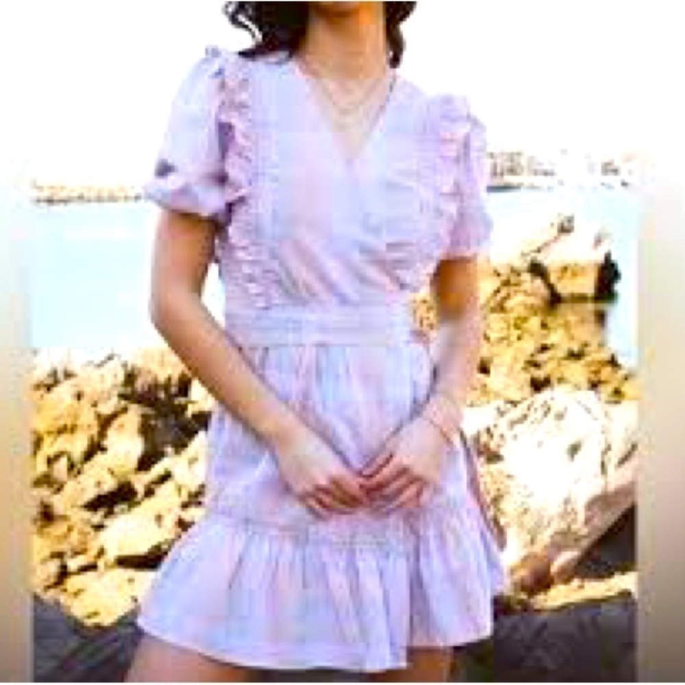STORIA NWT Cottage style gingham wrap dress tie back and ruffle details size L